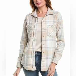 Beachlunchlounge  Long Sleeve Button Front Shirt Jacket plaid shacket size S